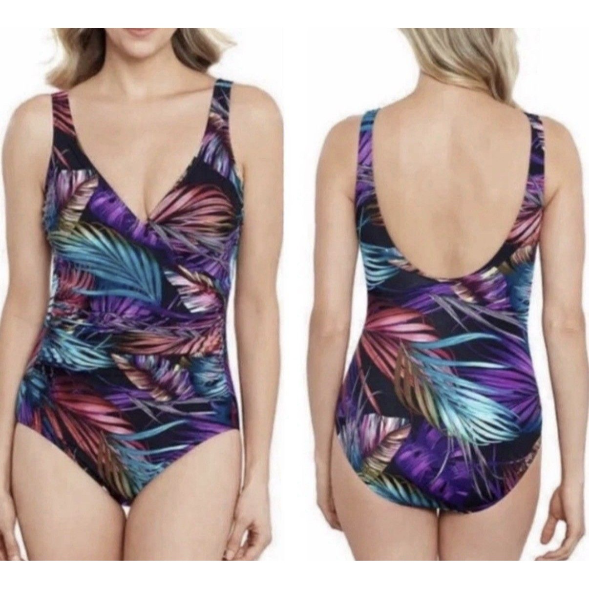 Miradonna By Miraclesuit Bahama Palms One Piece Swimsuit Size 14 Shaping Nwt